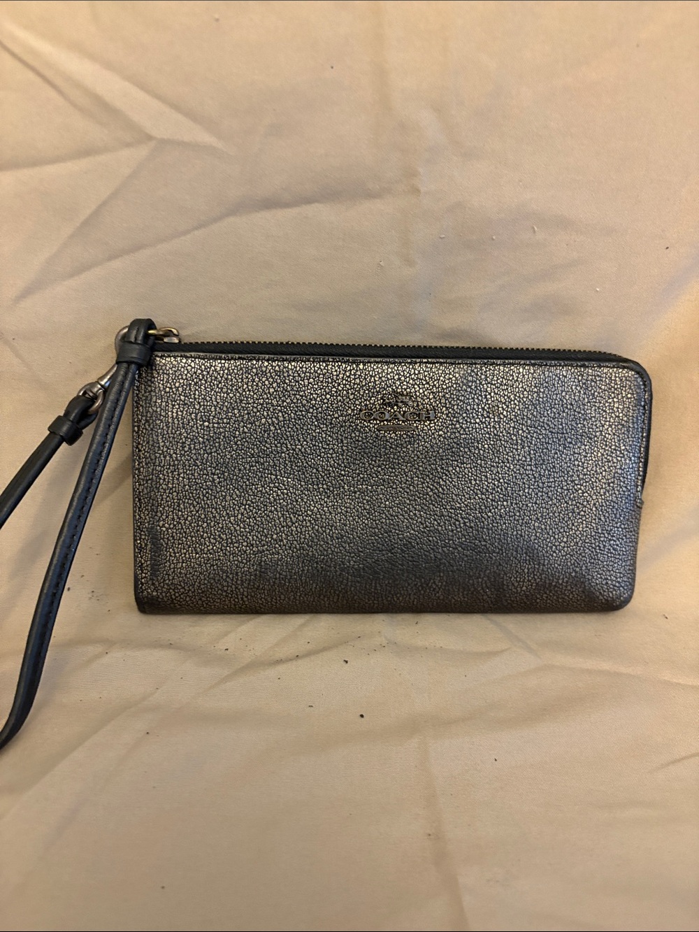 Coach Metallic Charcoal Wristlet Wallet
